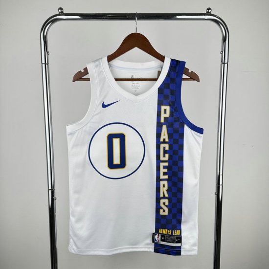 Maillot de Basket #0 Haliburton Pacers 20-21 city Blanc Imprimé